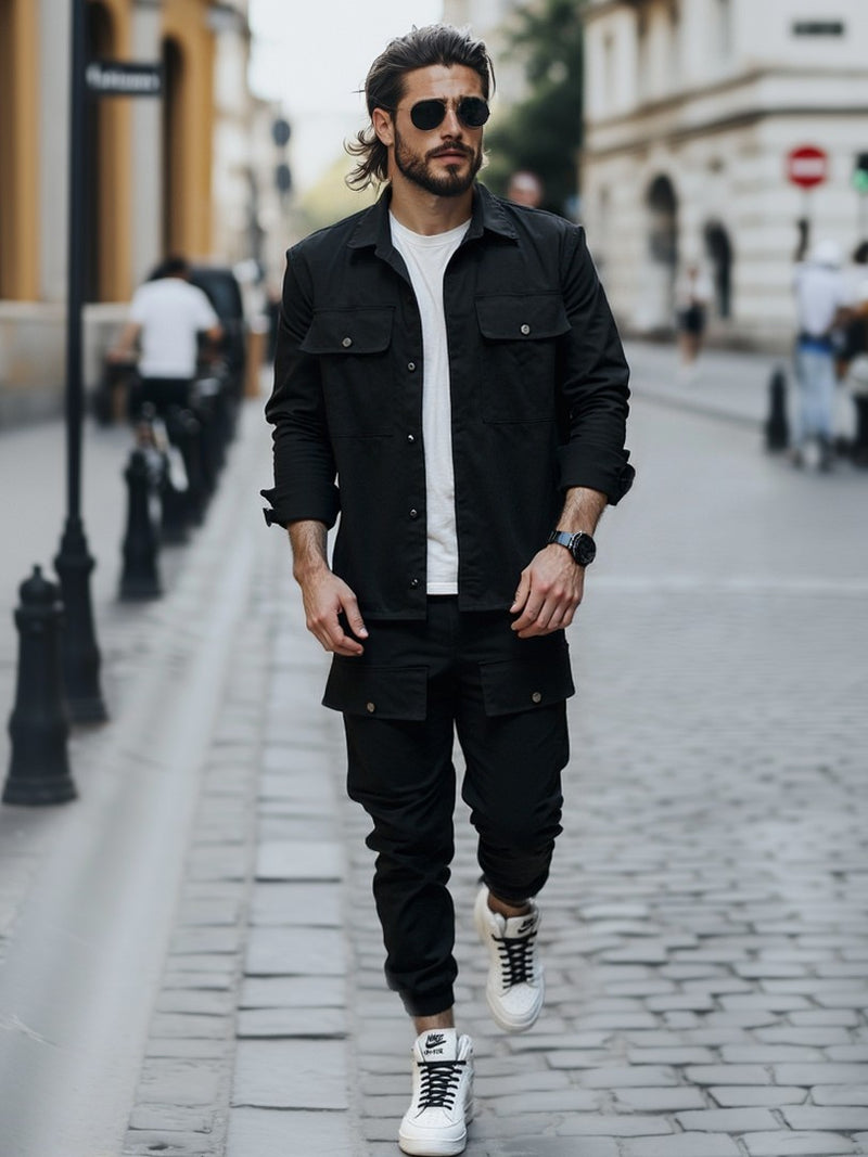 Compleu Cargo Street Negru + Tricou Cadou