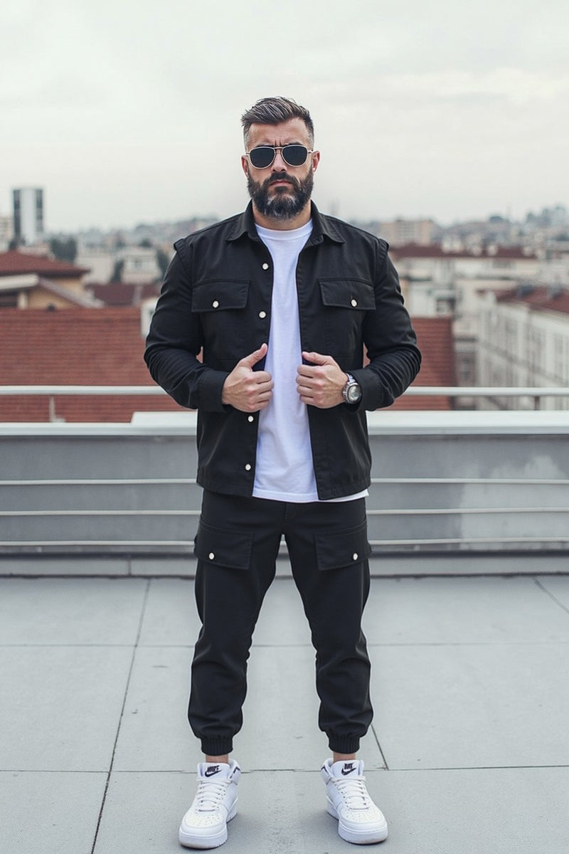 Compleu Cargo Street Negru + Tricou Cadou