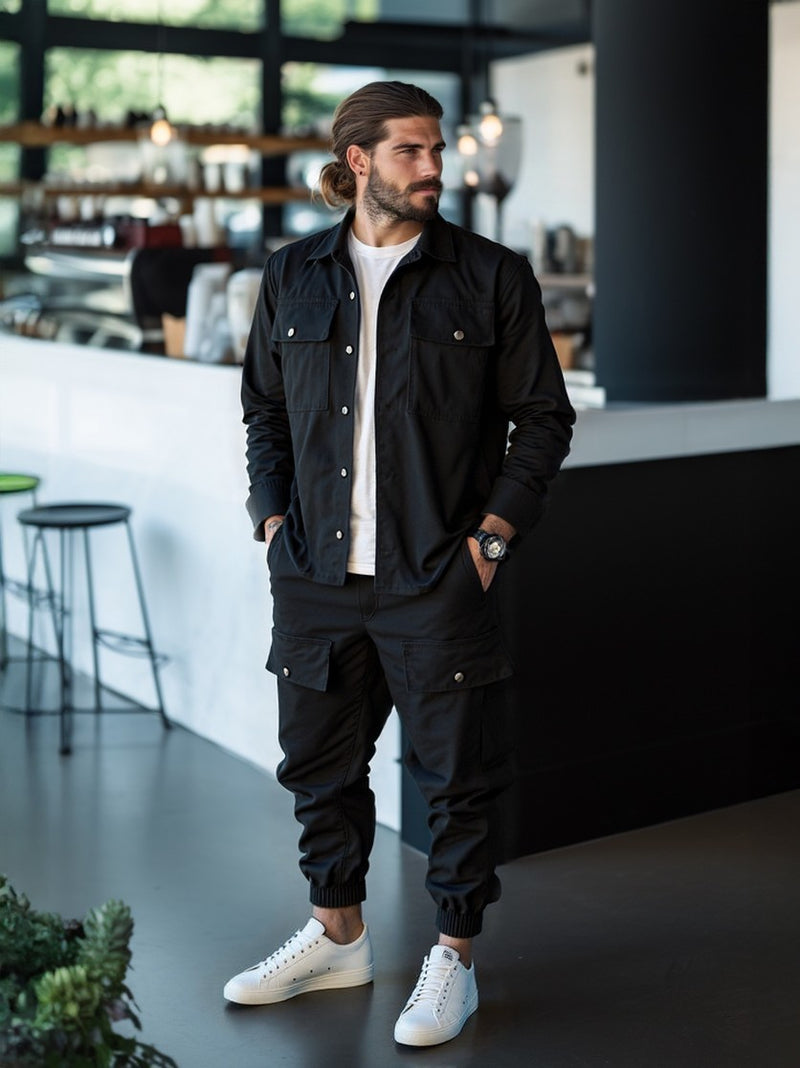 Compleu Cargo Street Negru + Tricou Cadou