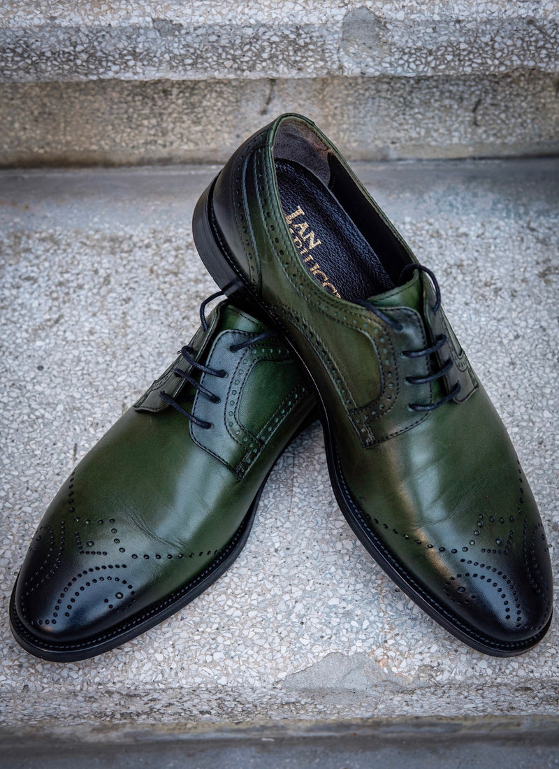 Pantofi piele naturala Oxford Green