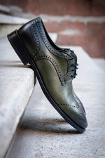 Pantofi piele naturala Oxford Green