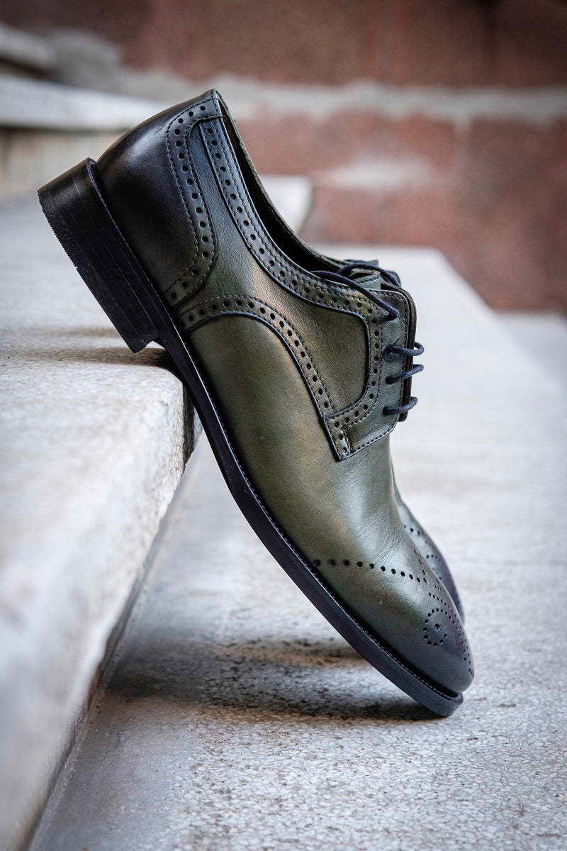 Pantofi piele naturala Oxford Green