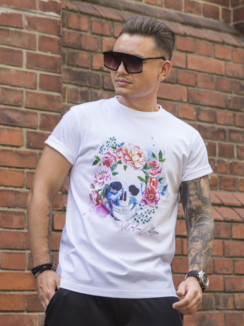 Tricou Watercolor Skull White