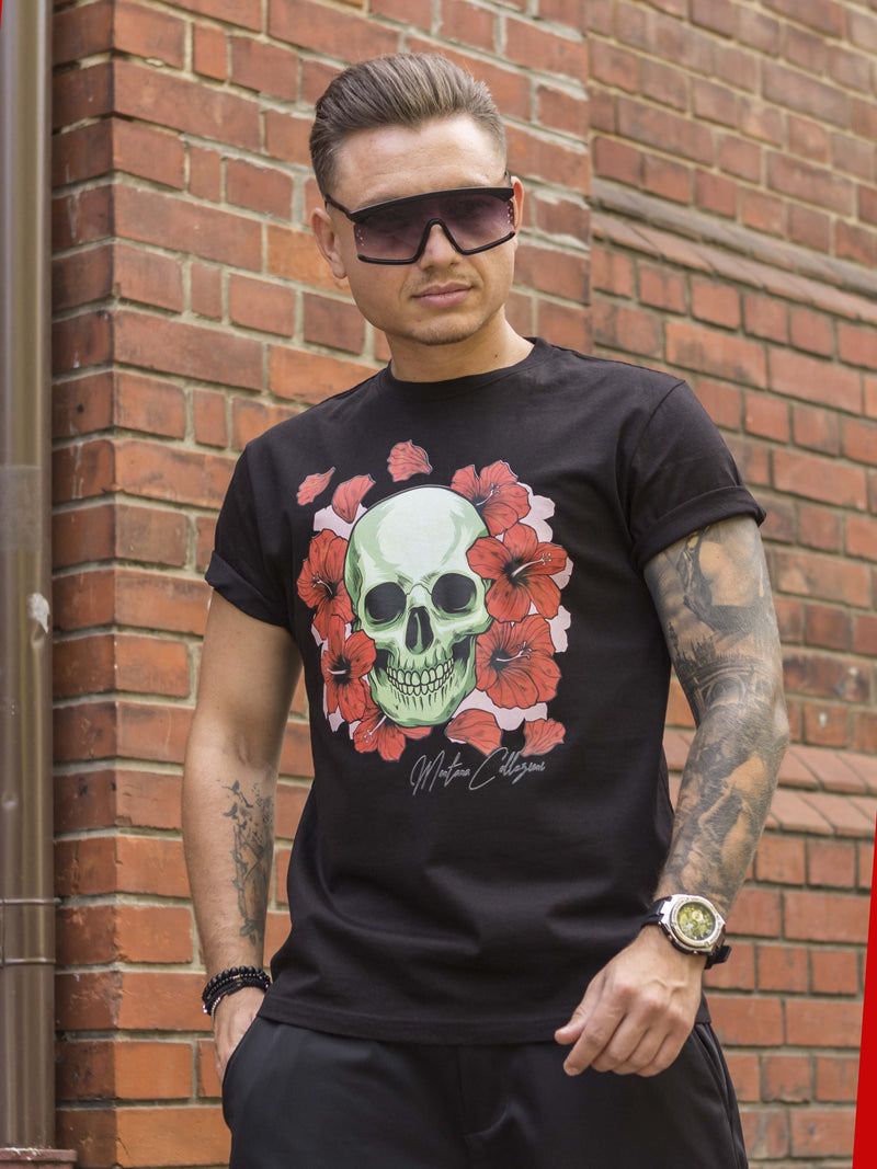 Tricou Flower Skull Black