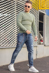 Pulover Texturat cu model pe maneci 6397 Verde Menta