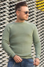 Pulover Texturat cu model pe maneci 6397 Verde Menta
