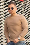 Pulover Texturat cu model pe maneci 6397 Camel-Crem