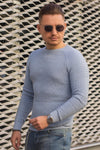 Pulover Texturat cu model pe maneci 6397 BabyBlue