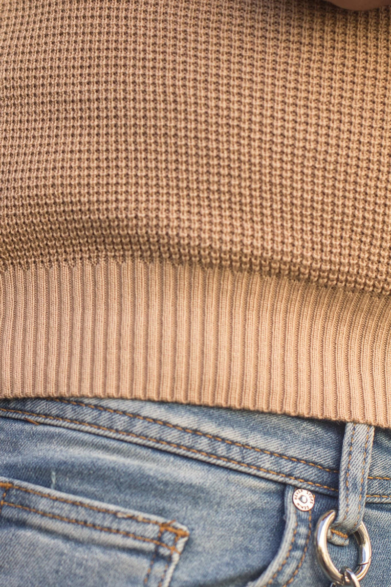 Pulover Texturat cu model pe maneci 6397 Camel-Crem